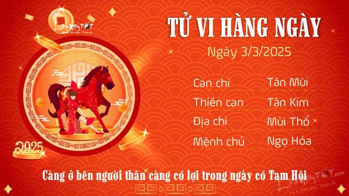 Tử vi hàng ngày 3/3/2025 của 12 con giáp - Tuổi Ngọ