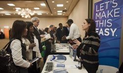 insurance company booth at a job fair