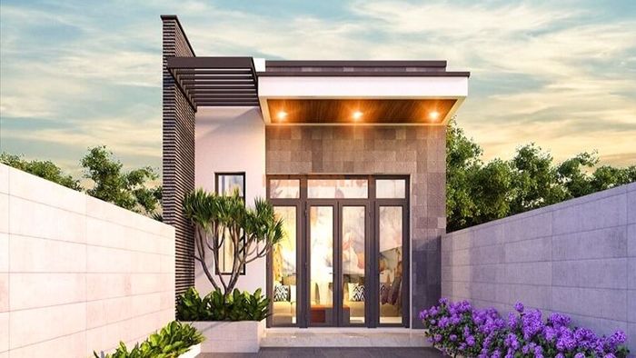 Mẫu thiết kế nhà ống 1 tầng 5x25m với mái bằng