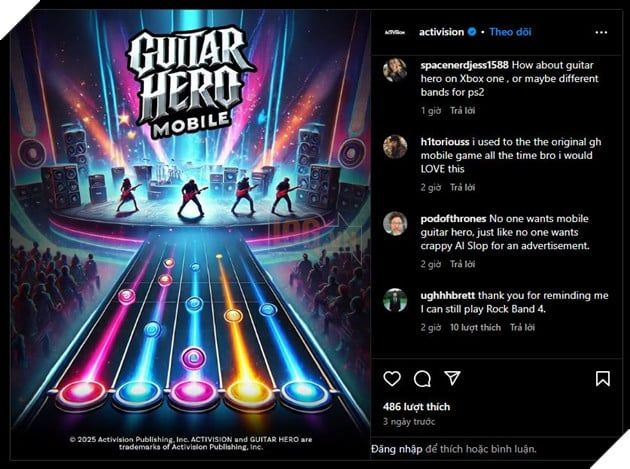 Guitar Hero Mobile Giới Thiệu Phiên Bản Mới Nhưng Gặp Chỉ Trích Vì Sử Dụng AI Để Tạo Hình Ảnh Quảng Cáo 2