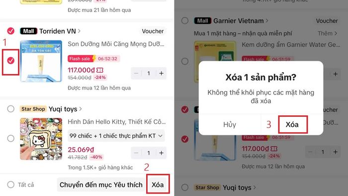 Hướng dẫn chi tiết cách xóa từng sản phẩm trong giỏ hàng TikTok - bước 3