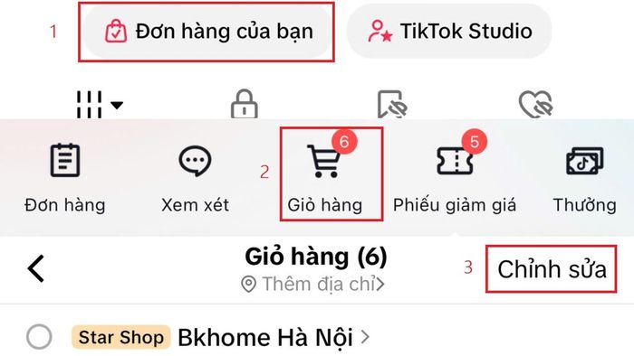Hướng dẫn chi tiết cách xóa toàn bộ sản phẩm trong giỏ hàng TikTok - bước 1 và 2