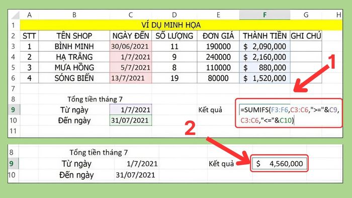 Ví dụ minh họa cách viết điều kiện dạng ngày tháng (Date)