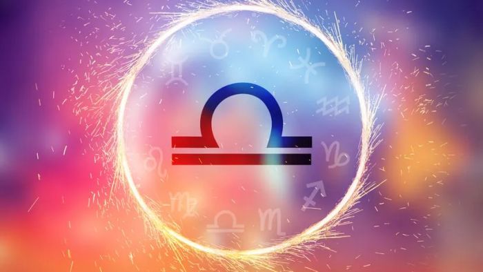A vibrant backdrop featuring the symbol of Libra.