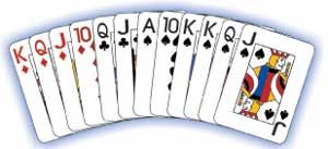 Using your partner's Q, you can now form a Pinochle and a Flush, earning 100 points.