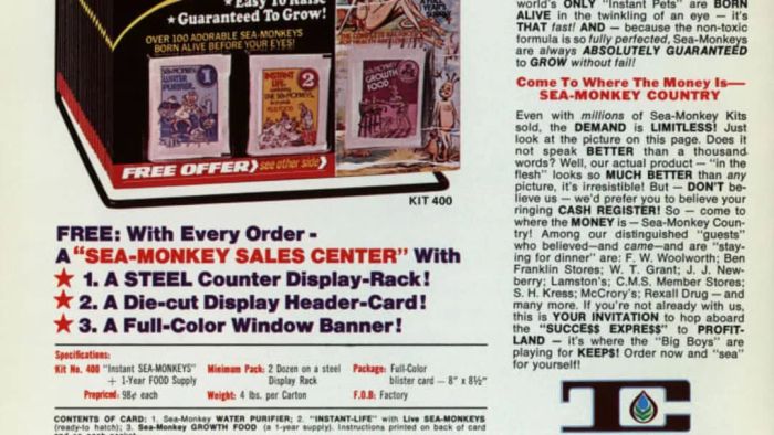 A 1972 trade publication advertisement promoting Sea-Monkeys.