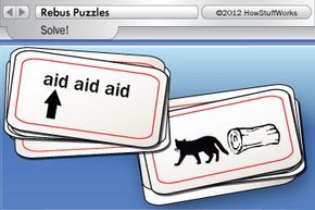 Two illustrated playing cards featuring puzzles in the Dingbats style.