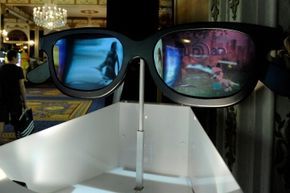 Display only: A massive pair of RealD 3-D glasses showcased at ShoWest in 2010.
