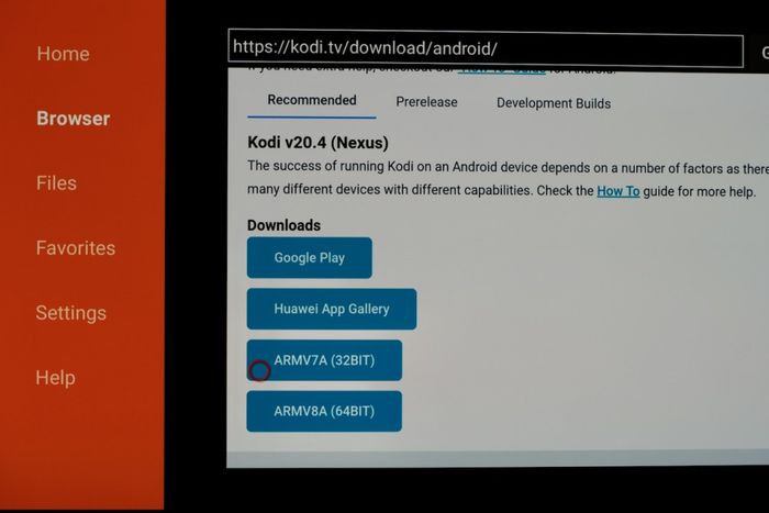 Downloading the Android version of Kodi using the Downloader app.