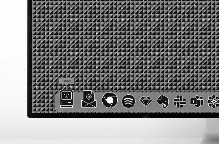 A screenshot of a Mac dock featuring vintage-style icons.