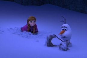 Aside from some confusion about where his feet were, Olaf makes it through his long fall without any issues.