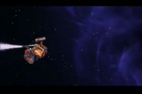 Wall-E harnesses the force from the extinguisher to push himself in the opposite direction of the spray.