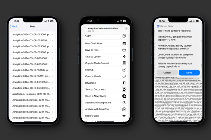 Using a Shortcut to Retrieve Battery Cycle Count from the iPhone Analytics Page