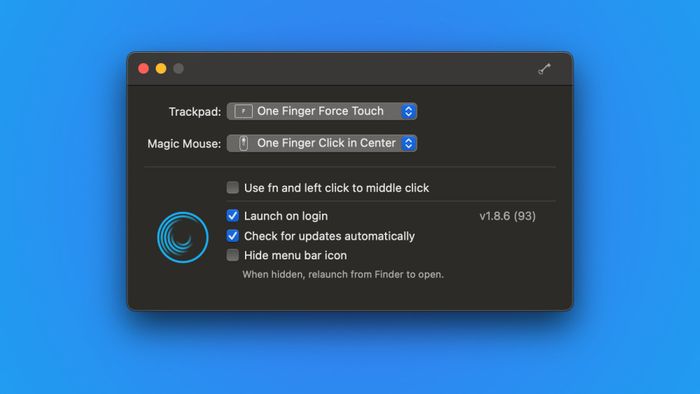 A screenshot of the settings page for the Middle Mac app.