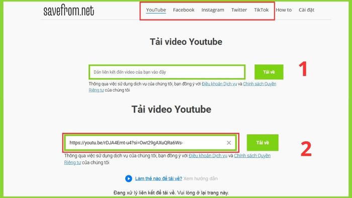 Hướng dẫn tải video miễn phí từ web bằng Save From - bước 1 và 2