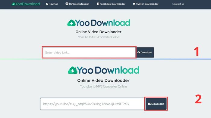 Cách tải video miễn phí từ web bằng YooDownload.com - bước 1, 2 và 3