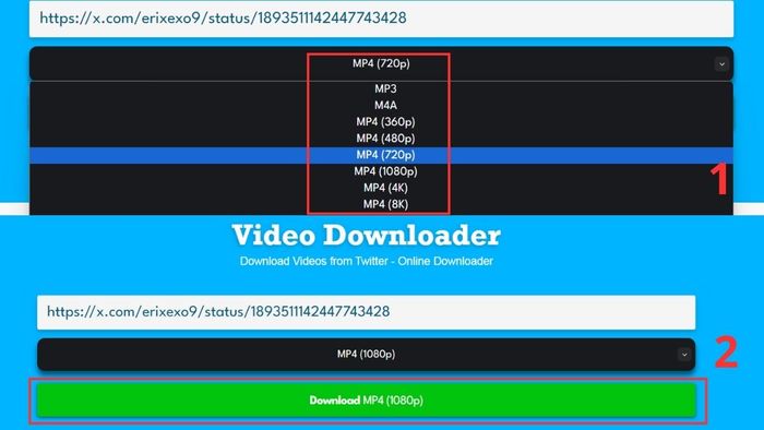 Cách tải video miễn phí từ web bằng DownloadTwitterVideo.com - bước 3, 4 và 5