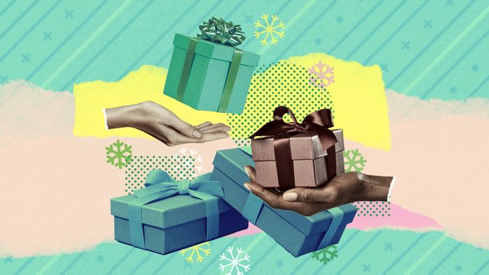 illustration of hands holding beautifully wrapped holiday packages