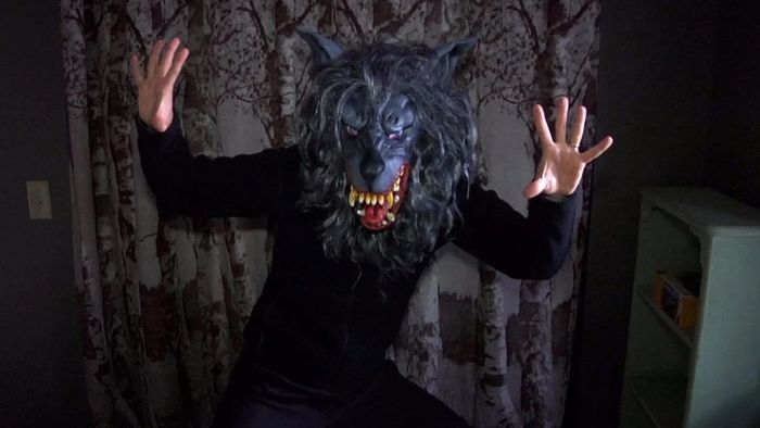 A scene from 'Creep' featuring a man wearing a wolf mask