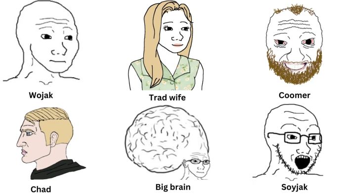 Diverse iterations of the wojak meme