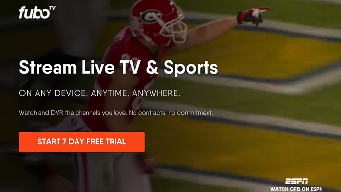 Image of Fubo TV's homepage