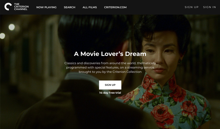 An image of the Criterion Channel's homepage.