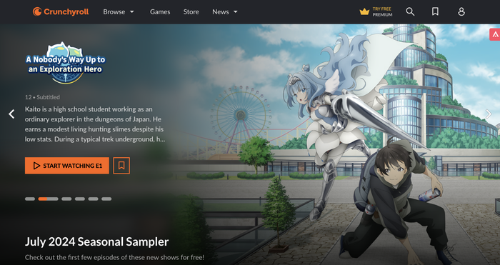 Image of Crunchyroll's homepage