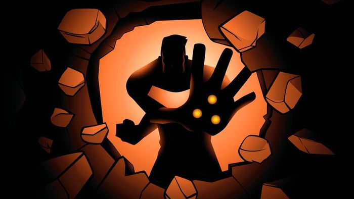 A depiction of a superhero breaking through a solid wall.