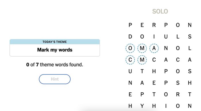 The word COMMA is highlighted on the Strands board following the use of a hint.