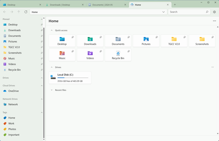 The start page of the Files app.
