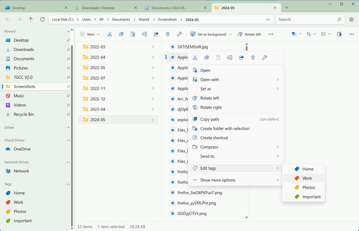 Tagging functionality in the Files app.