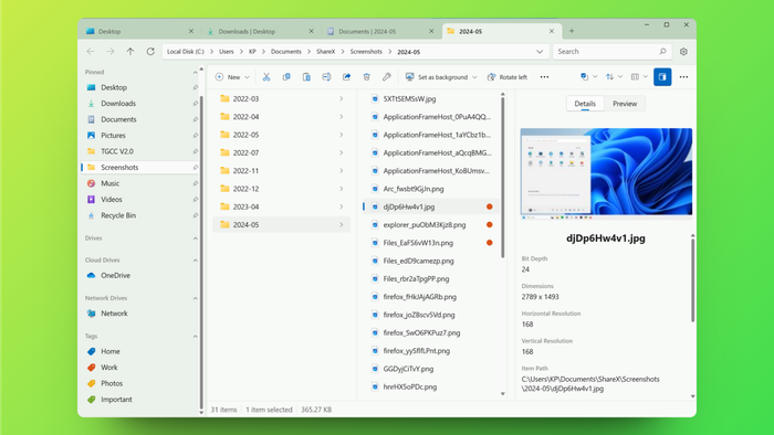 The Files app for Windows displays a Column view interface.