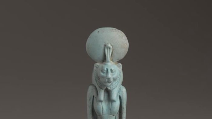 Figurine of a Standing Lion-Headed Goddess, 664 to 630 BCE, Faience