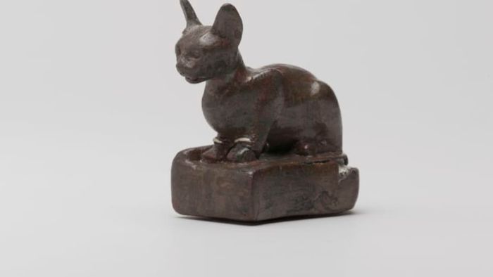 Weight in the Form of a Cat, 305 to 30 BCE, Bronze, silver, lead