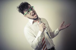 A man performing karaoke