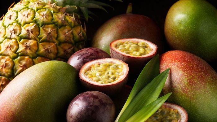 mango, pineapples, and passionfruit
