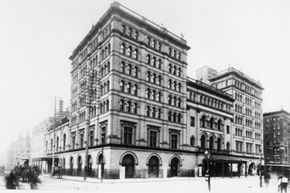 This undated photograph depicts the Old Metropolitan Opera, located on Broadway between 39th and 40th streets in New York City.