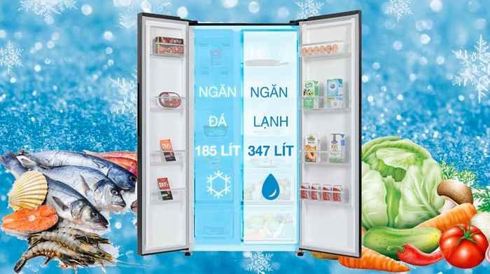 Tủ lạnh Sharp Inverter 532 lít SJ-SBX530VG-BK - Dung tích ngăn lạnh 347 lít, ngăn đá 185 lít