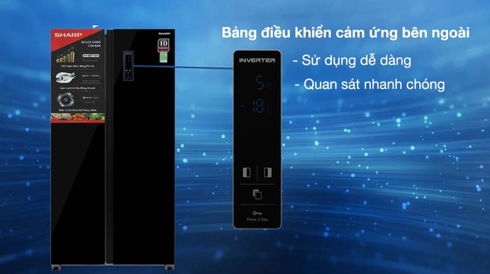 Tủ lạnh Sharp Inverter 532 lít SJ-SBX530VG-BK - Bảng điều khiển cảm ứng bên ngoài dễ quan sát và sử dụng