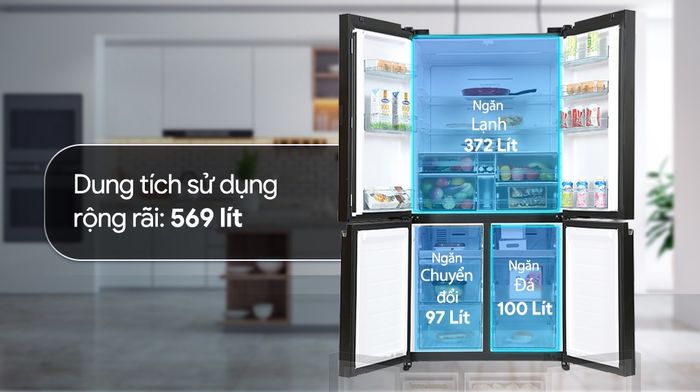 Tủ lạnh Hitachi Inverter 569 lít R-WB640PGV1 GMG - Thiết kế các ngăn