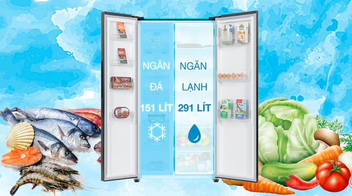 Tủ lạnh Sharp Inverter 442 lít SJ-SBX440VG-BK - Dung tích ngăn lạnh 291 lít, ngăn đá 151 lít