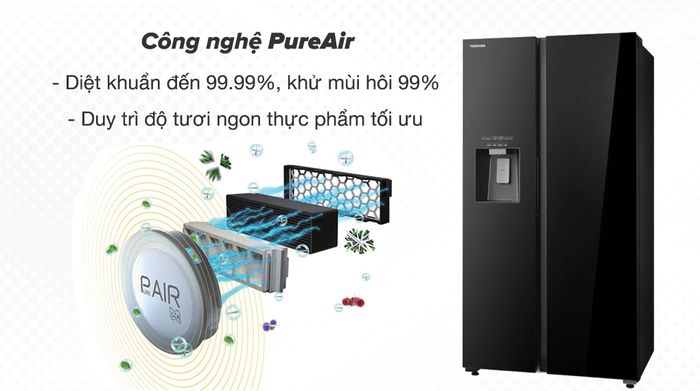 Tủ lạnh Toshiba Inverter 568 lít Side By Side GR-RS755WIA-PGV(22)-XK - Công nghệ PureAir diệt khuẩn đến 99.99% và khử mùi hôi 99%