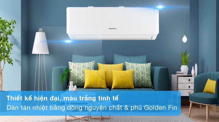Máy lạnh Nagakawa Inverter 1 HP NIS-C09R2T28 - Thiết kế hiện đại, dàn tản nhiệt bằng đồng nguyên chất và có phủ lớp Golden Fin