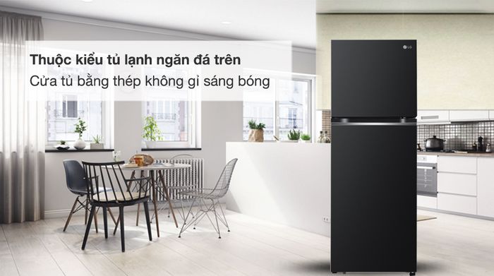 Tủ lạnh LG Inverter 266 Lít GV-B262WB - Thuộc kiểu tủ ngăn đá trên, cửa tủ bằng thép không gỉ sáng bóng