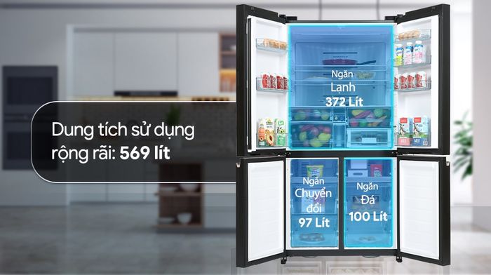 Tủ lạnh Hitachi Inverter 569 lít R-WB640VGV0 GBK - Dung tích