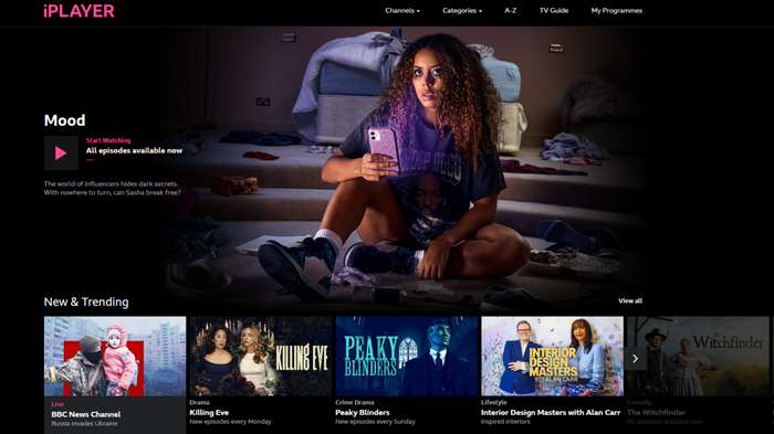 Image of the BBC iPlayer homepage