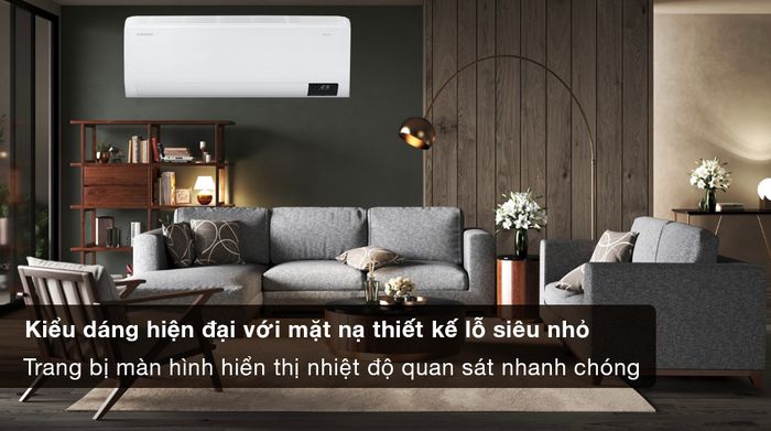 Máy lạnh Samsung Inverter 1 HP AR10CYECAWKNSV - Kiểu dáng hiện đại với mặt dàn lạnh có họa tiết lỗ siêu nhỏ, trang bị màn hình hiển thị nhiệt độ dễ quan sát
