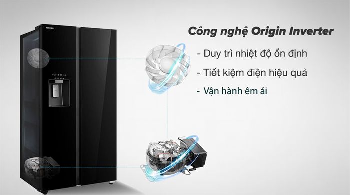 Tủ lạnh Toshiba Inverter 568 lít Side By Side GR-RS755WIA-PGV(22)-XK - Công nghệ Origin Inverter tiết kiệm điện, vận hành êm ái 