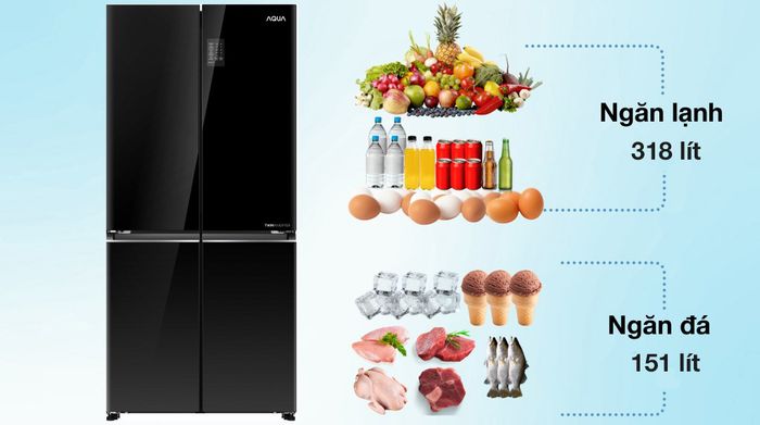 Tủ lạnh Aqua Inverter 469 lít Multi Door AQR-M536XA(WGB) - Dung tích