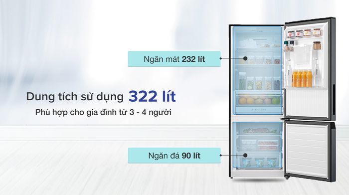 Tủ lạnh Toshiba Inverter 322 lít GR-RB405WE-PMV(06)-MG - Dung tích sử dụng 322 lít